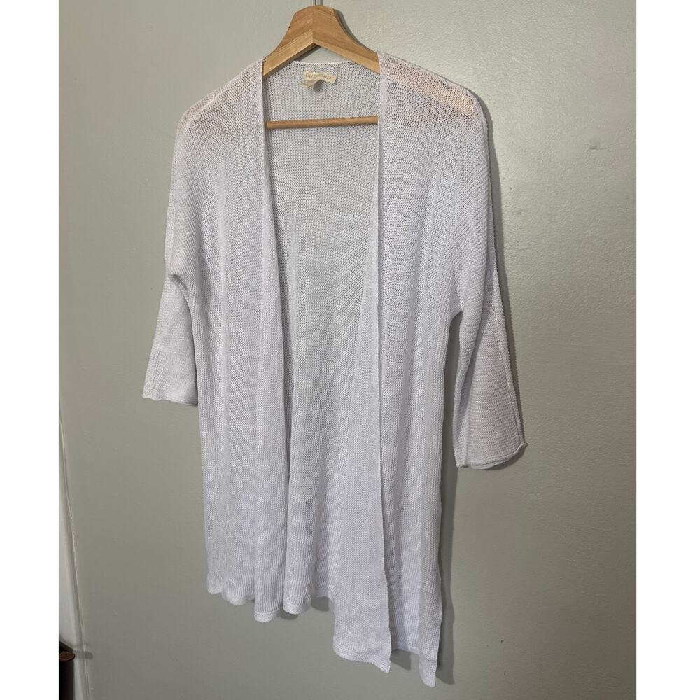 Women's Size S Eileen Fisher White Crochet Open Cardigan 100% Linen Lightweight